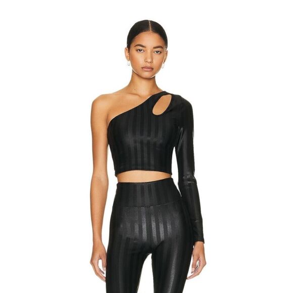 KORAL Janie Infinity One Shoulder Top‎ in Black Stripe - Picture 1 of 8